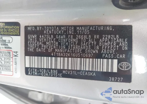2006 Toyota Camry Se V6 from USA, damaged, VIN 4T1BA32K16U510697